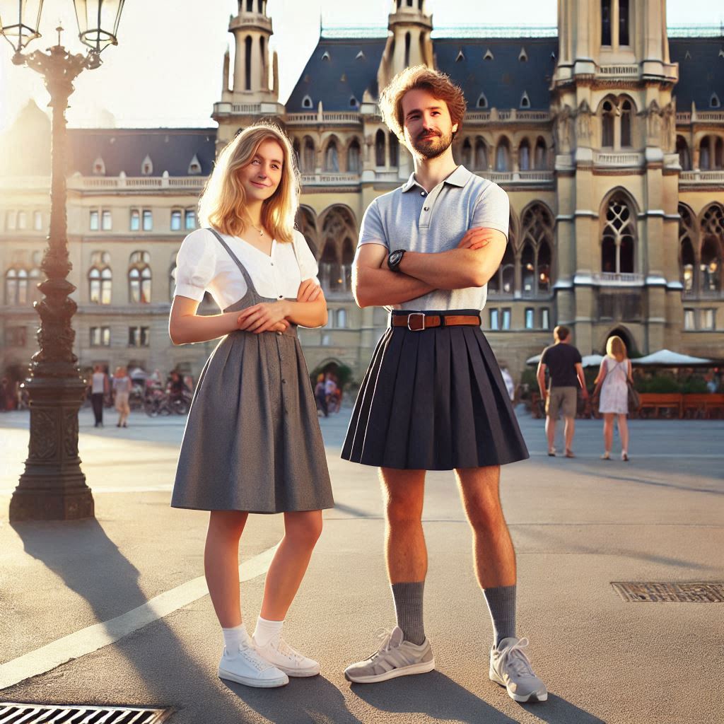 Couple confident in skirts